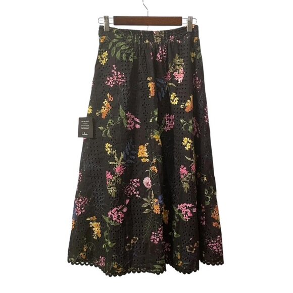 NWT Lulus Sweet At Heart Floral Embroidered Midi Skirt Black Small Eyelet - Picture 5 of 16